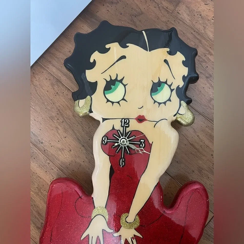 Vintage Rare Large Betty Boop Glitter Pendulum Wall Clock